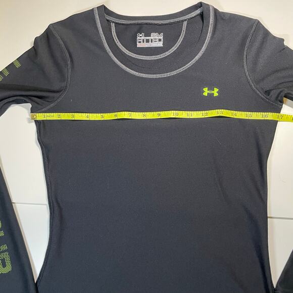 Under Armour Fitted ColdGear Long Sleeve Base Layer Top Womens S Black Neon Logo - Picture 4 of 11